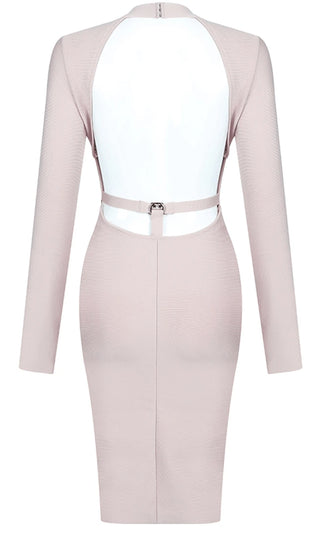 Hold On To Passion Light Pink Long Sleeve Mock Neck Cut Out Backless Bodycon Midi Dress