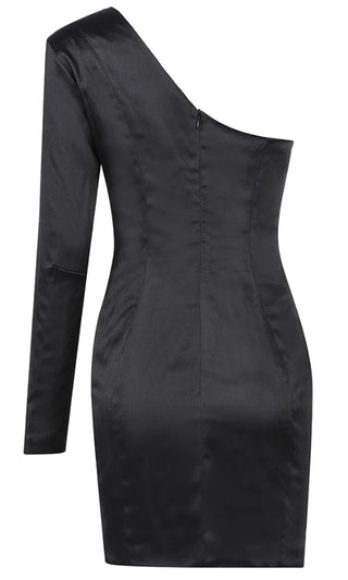 Love Yourself Black One Long Sleeve Asymmetric V Neck Bodycon Mini Dress