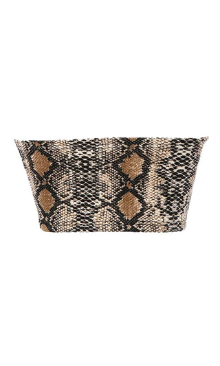 Draw Attention Brown Python Snake Pattern Strapless Crop Tube Top
