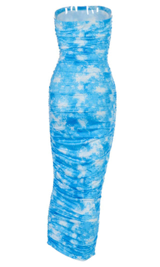 Magical Voyage Tie Dye Pattern Strapless Ruched Bodycon Casual Maxi Dress
