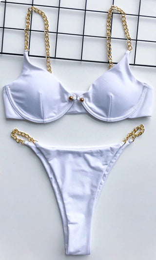 I'm All Good <br><span>  White Chain Underwire High Cut Brazilian Bikini Swimsuit Two Piece Set</span>