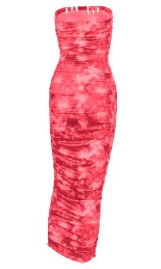 Magical Voyage Tie Dye Pattern Strapless Ruched Bodycon Casual Maxi Dress