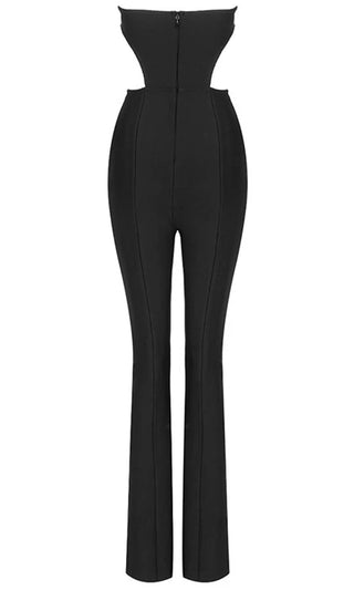 Jump To It <br><span>Black Strapless Square Neck Cut Out Sides Front Slit Straight Leg Bodycon Jumpsuit</span>