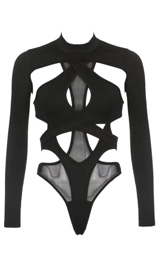 No Harm Done Black Long Puff Sleeve Deep Plunge V Neck Bodysuit Bikini Cut  Top – Indie XO