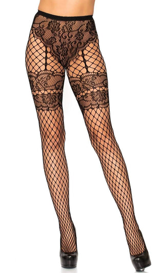 Perfectly Spectacular <br><span>Black Sheer Mesh Fishnet Faux Garter Lace Tights Pantyhose</span>
