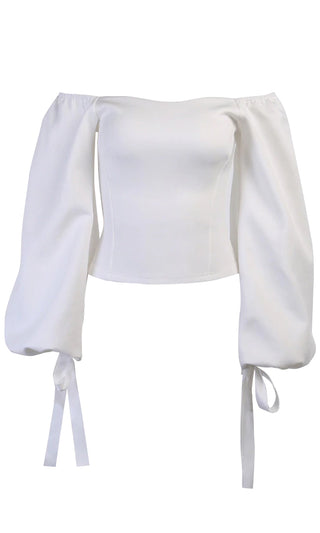 Imagine Our Future White Long Lantern Sleeve Off The Should Blouse Top