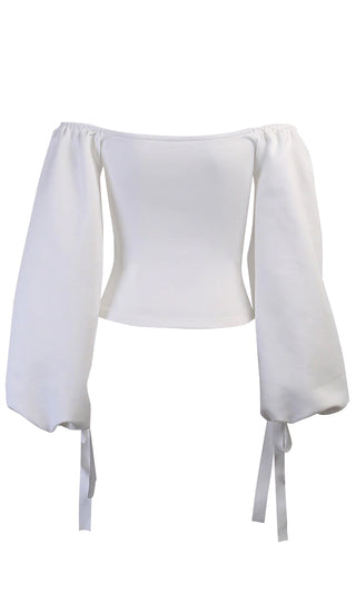 Imagine Our Future White Long Lantern Sleeve Off The Should Blouse Top