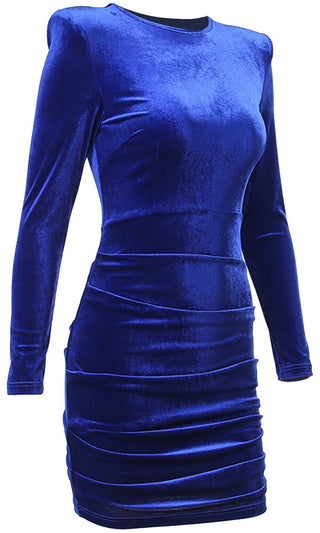 Strong And Independent Long Sleeve Velvet Round Neck Should Pad Ruched Bodycon Mini Dress