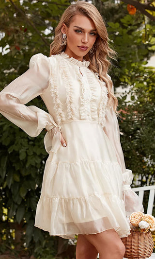 Corset Style White Lantern Sleeve Mini Dress
