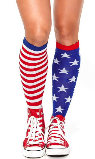 All American Attitude <br><span>Red Blue Star Stripe Pattern Patriotic Socks</span>