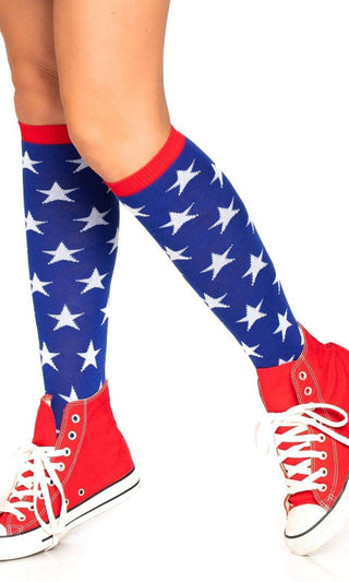 Patriotic Feeling<br><span> Blue Red White Star Pattern American Flag Socks</span>
