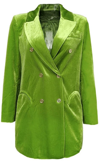 Fire And Desire Green Velvet Long Sleeve Double Breasted Button Blazer Jacket Outerwear