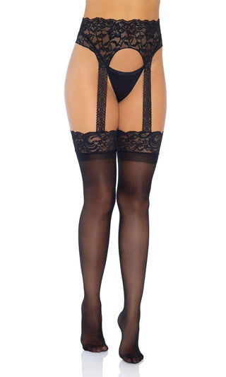 Feel My Love <br><span>Black Sheer Mesh Lace Cut Out Garter Strap Stockings Tights</span>