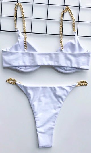 I'm All Good <br><span>  White Chain Underwire High Cut Brazilian Bikini Swimsuit Two Piece Set</span>