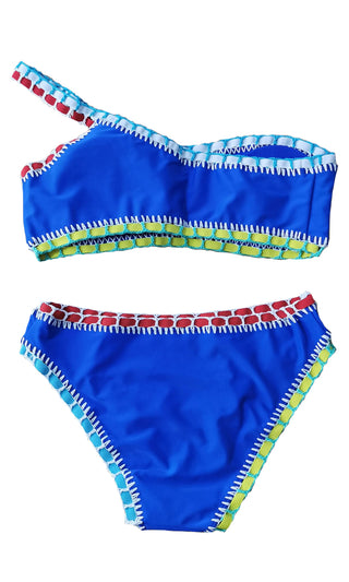 Hawaiian Spirit <br><span>Burgundy Sleeveless One Shoulder Crochet Elastic Two Piece Bikini Swimsuit</span>