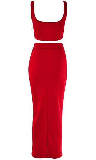 Playing With Fire Red Under Boob Sleeveless Scoop Neck Crop Top Two Piece Bodycon Casual Maxi Dress