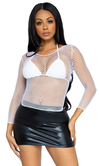 Fish Out Of Water Sheer Fishnet Mesh 3/4 Sleeve Crew Neck Top
