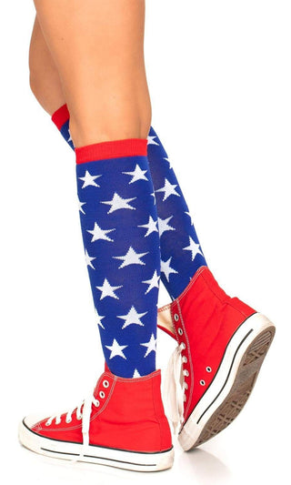 Patriotic Feeling<br><span> Blue Red White Star Pattern American Flag Socks</span>