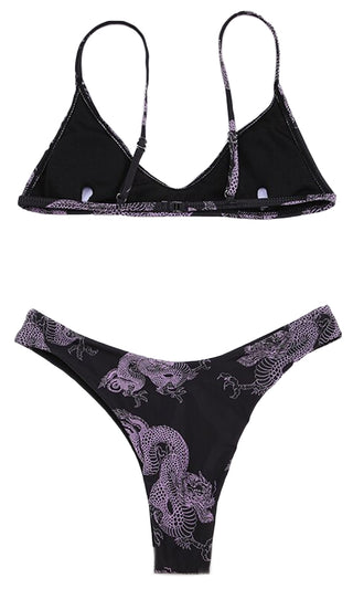 Sultry Summer <br><span> Black Dragon Pattern Spaghetti Strap Bra Top Long Sleeve Net Crop Top Bikini Bottom Three Piece Swimsuit Set </span>