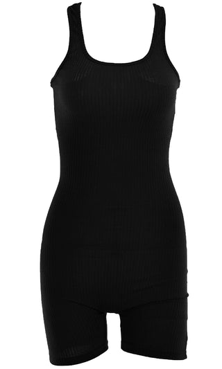 Hit The Ground Running Ribbed Sleeveless Scoop Neck Racerback Bodycon Romper Playsuit