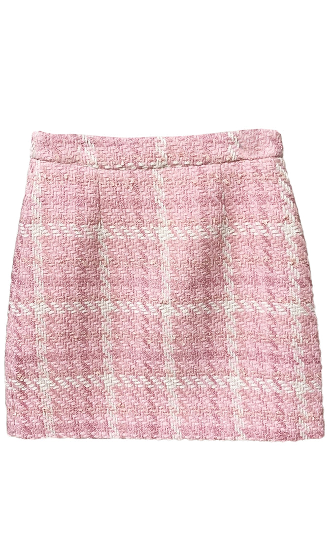 Gossip Girl Pink Plaid Pattern Tweed Texture Bodycon Mini Skirt – Indie XO