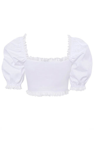 One More Reason Short Puff Sleeve V Neck Cut Out Lace Up Ruffle Crop Top Blouse