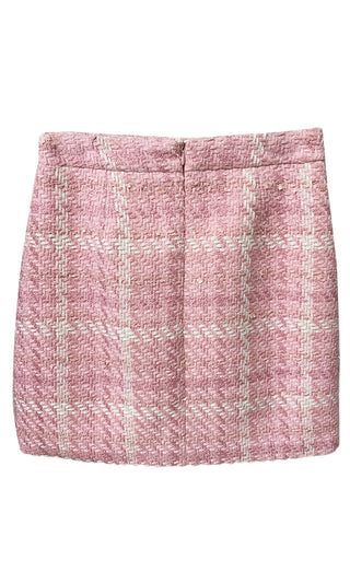 Gossip Girl Pink Plaid Pattern Tweed Texture Bodycon Mini Skirt