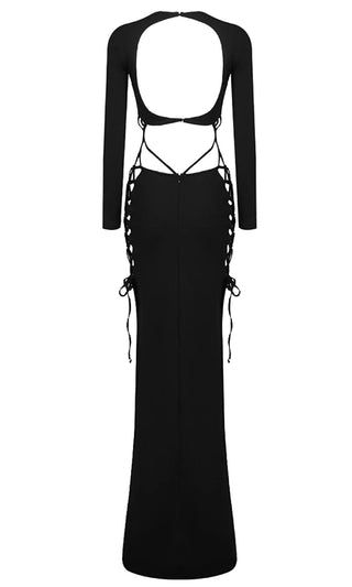 Break Your Heart Black Sequin Long Sleeve Plunge V Neckline Low Back High  Slit Maxi Dress – Indie XO