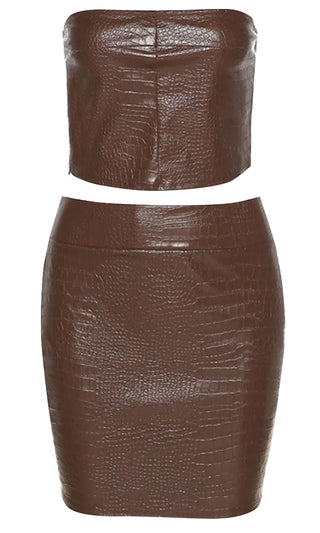 Totally Up To You PU Faux Leather Strapless Crop Top High Waist Bodycon Two Piece Mini Dress