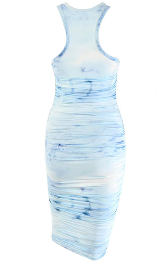 Out For Hearts Black Tie Dye Pattern Sleeveless Round Neck Racerback Ruched Bodycon Midi Dress