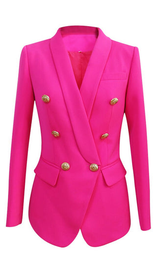 Popping Off  Fuchsia Pink Long Sleeve Double Breasted Button Blazer Jacket Outerwear