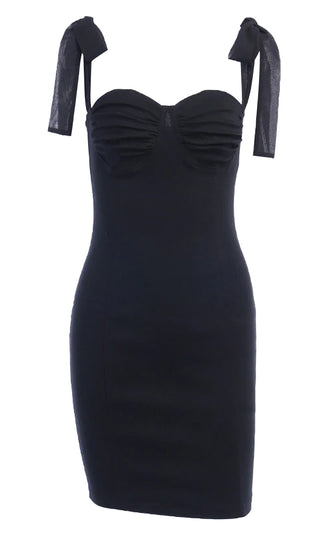 Total Crush Black Sheer Tie Shoulder Strap Sleeveless Bustier Bodycon Mini Dress