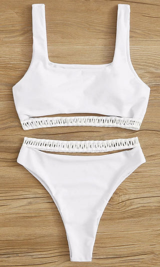 Summer Sun <br><span> Sleeveless Square Neck Crop Top Cut Out Strap High Cut Brazilian Two Piece Bikini Swimsuit </span>