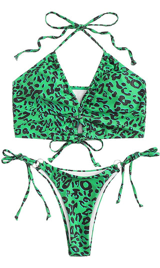 Bahama Breeze <br><span> Sleeveless Spaghetti Strap V Neck Cut Out Lace Up Crop Top Tie Side Brazilian Two Piece Swimsuit Bikini </span>