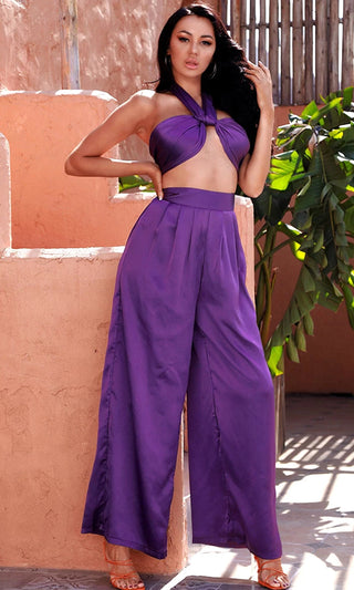 Sexy Two Piece Outfits for Women, Summer Wrap Halter Cross Tube Tops and  Casual Loose Wide Leg Pants Set Dressy Jumpsuits