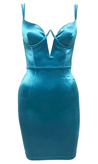 Open Invitation Satin Double Spaghetti Strap V Neck Underwire Cut Out Bodycon Mini Dress - 2 Colors Available