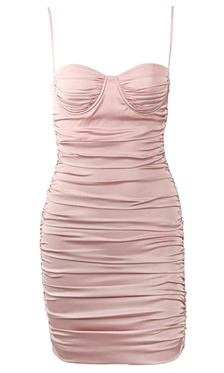 Constant Kisses Pink Sleeveless Spaghetti Strap V Neck Bustier Ruched Bodycon Mini Dress