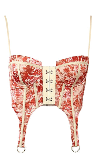 Enchanted Garden <br><span>Red Ivory Spaghetti Strap Hook and Eye Bustier Garter Crop Top</span>