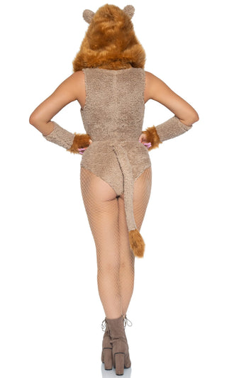 Savage Lion <br><span>Beige Brown Faux Fur Sleeveless Lace Up Scoop Neckline Bodysuit Halloween Costume</span>