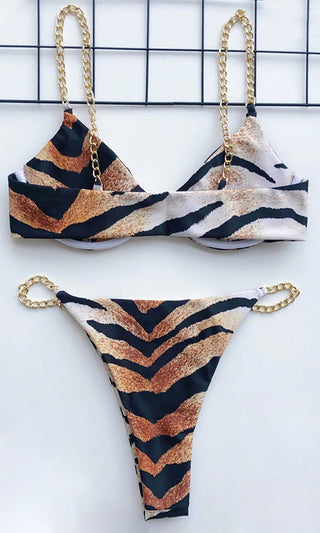 I'm All Good <br><span>  Tiger Gold Chain Underwire High Cut Brazilian Bikini Swimsuit Two Piece Set</span>