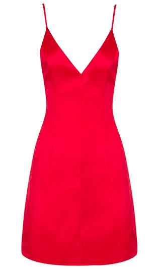 Call Things Pink Off Sleeveless Spaghetti Satin Strap V Neck Flare Mini Dress - Inspired by Selena Gomez