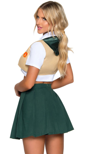 Sexy Scout <br><span>White Green Short Sleeve Collar Crop Top Vest Pleated Flare Mini Skirt Three Piece Dress Halloween Costume</span>