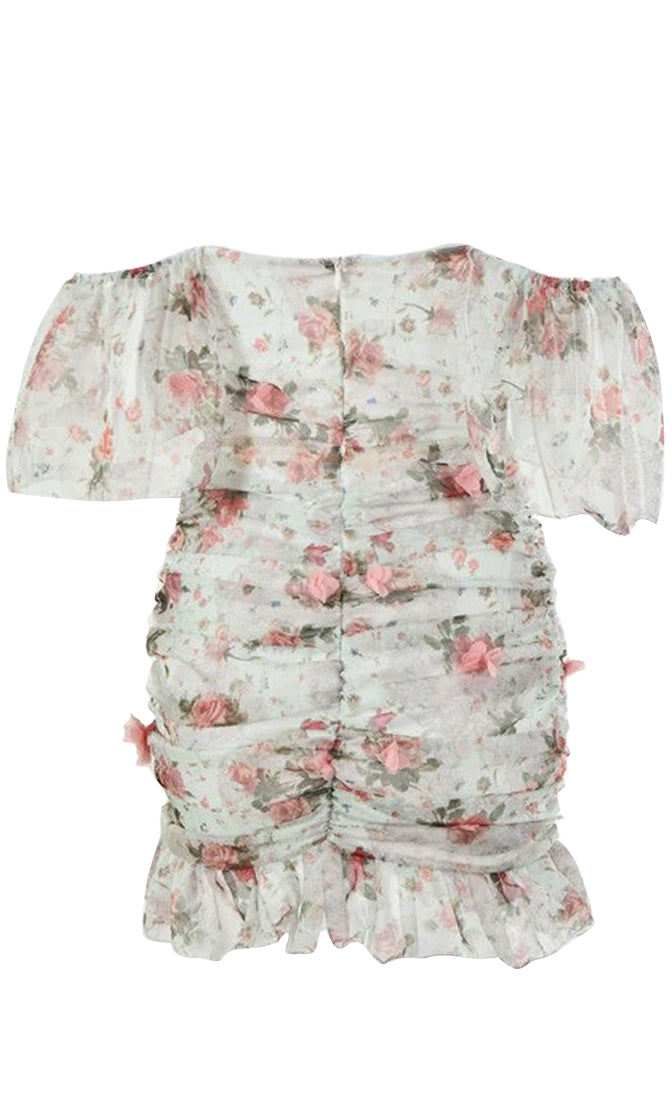 Baby's Breath Floral Pattern Chiffon Short Sleeve Off The Shoulder ...