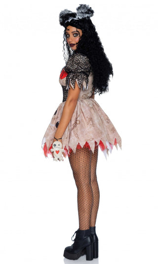 Voodoo On You <br><span>Beige Black Red Short Sleeve V Neck Flare A Line Mini Dress 3 Piece Halloween Costume</span>