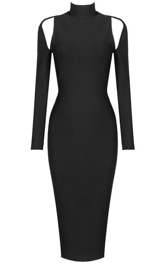 Back To Love Long Sleeve High Neck Cut Out Shoulders Open Back Bandage Bodycon Maxi Dress