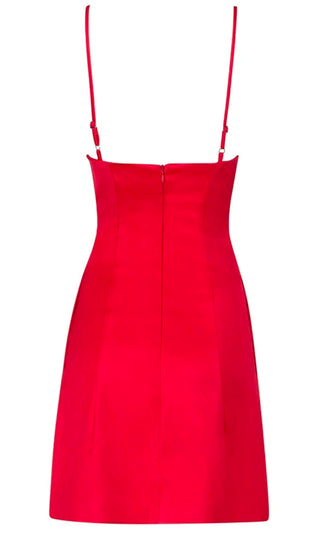 Call Things Off Red Sleeveless Spaghetti Satin Strap V Neck Flare Mini Dress - Inspired by Selena Gomez