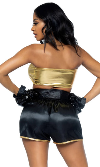 Prize Fighter <br><span>Black Gold Strapless Crop Top Shorts Hooded Robe Five Piece Halloween Costume</span>