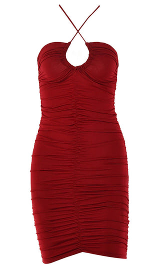Feel The Passion Red Sleeveless Spaghetti Strap Ruched Crop Cut Out Tie Back Keyhole Bodycon Mini Dress