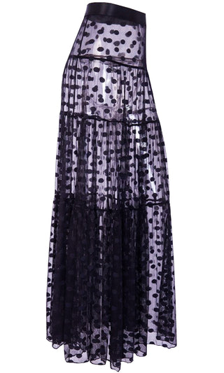 Islands Of Capri Sheer Mesh Band Polka Dot A Line Tiered Maxi Skirt - 2 Colors Available