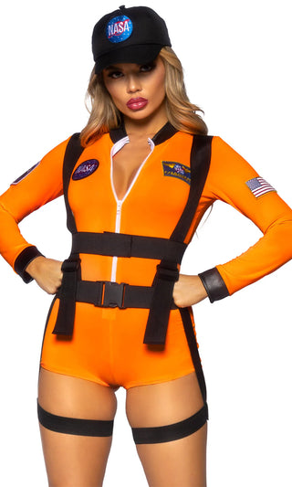 Give Me Space <br><span>Orange Long Sleeve Zipper Bodycon Romper Three Piece Halloween Costume Set</span>